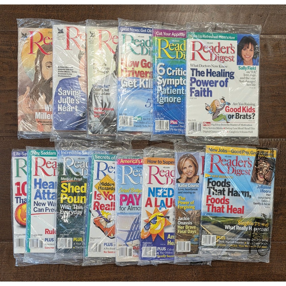 Lot of 14 Vintage Readers Digest Magazines 1999-2004 New in Plastic Sleeves
